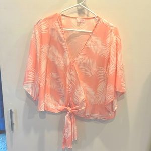 Pink Lily tie front blouse. Pink and white. Size S.